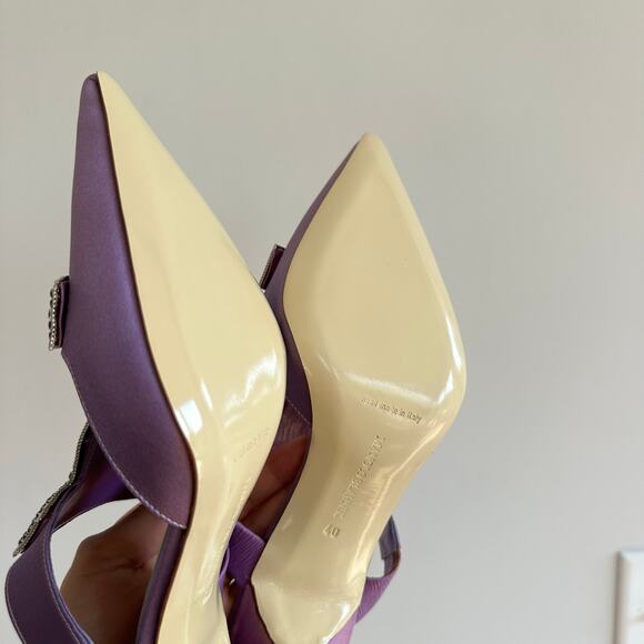 Manolo Blahnik Satin Crystal Embellished T-Strap Heels Sandals Purple 40 - Picture 4 of 8